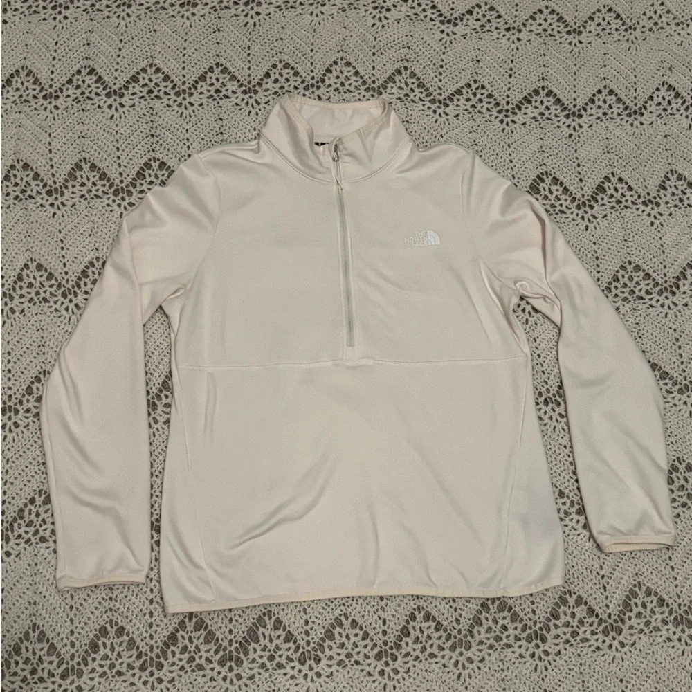 The North Face Quarter-Zip Pullover Women’s Medium Cream Fleece Lined White Logo